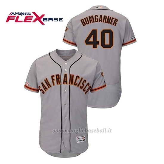 Maglia Baseball Uomo San Francisco Giants Madison Bumgarner 150th Aniversario Patch Autentico Flex Base Grigio2